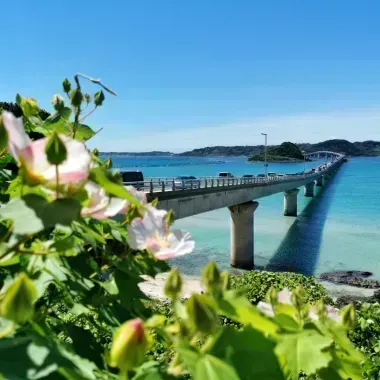 Vue d'un pont et de la mer turquoise d'Okinawa