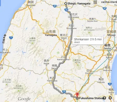 Itinerario tra Fukushima e Shinjo.