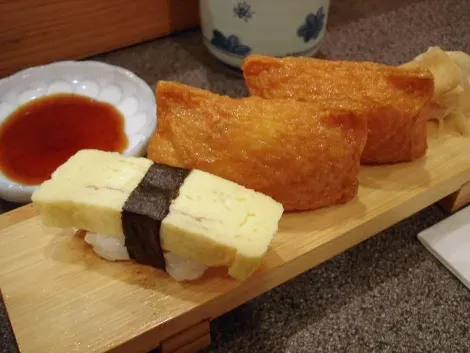 El tamago sushi y el inari sushi son completamente vegetarianos.