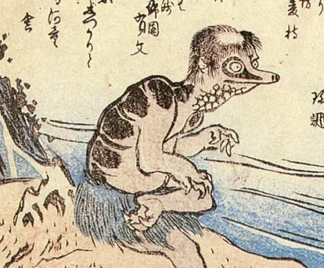 Ilustración de un kappa en el libro Kyōka Hyaku-monogatari.
