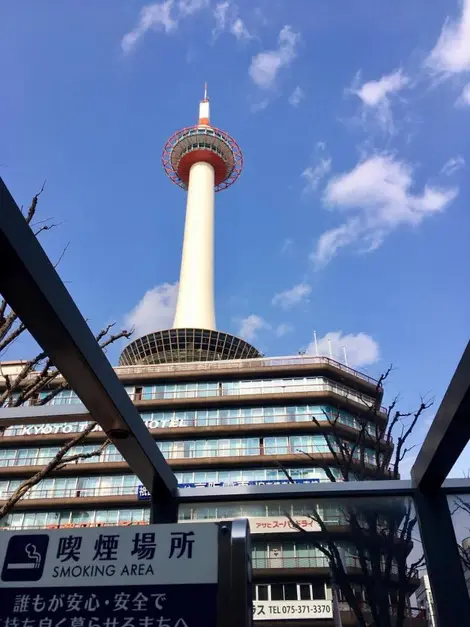 As you leave the station, the Kyoto tower looks through the visitors