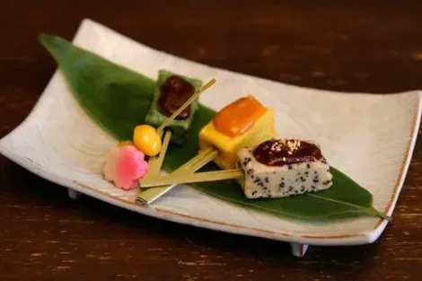 "Namafu no miso dengaku" spécialité au miso du restaurant Omen de Kyoto