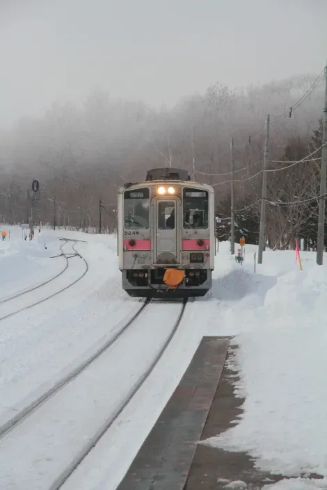 Un train local arrivant en gare de Kawayu onsen