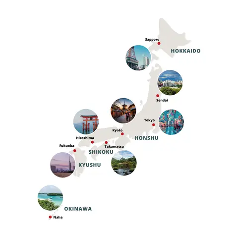 Région à visiter au Japon Carte des points d'intérêt au Japon