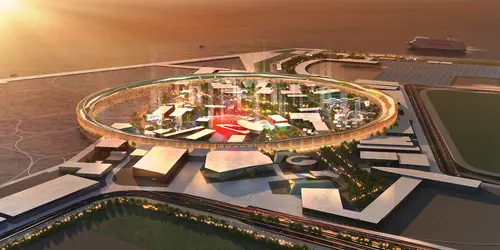 Yumeshima de nuit : Île artificielle et site de l'Expo 2025 Osaka